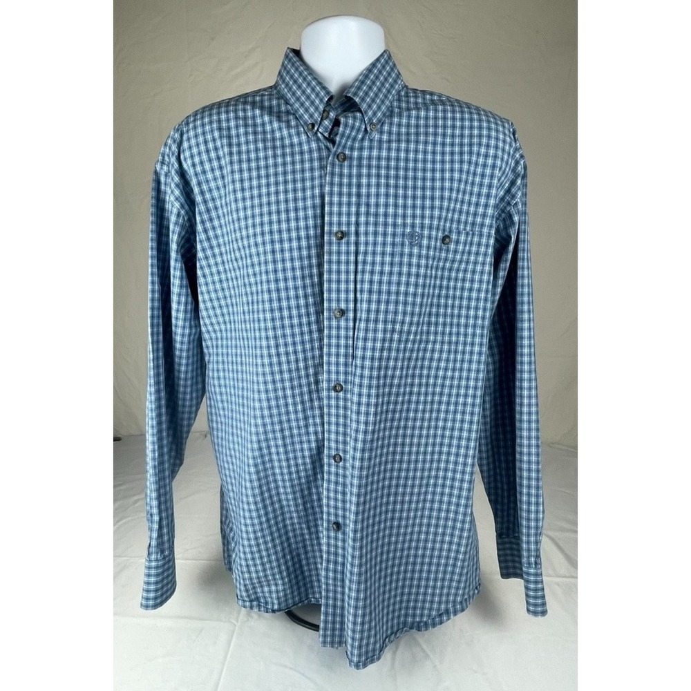 GEORGE STRAIT BY WRANGLER COWBOY CUT COLLECTION MENS XL BLUE CHECK BUTTON DOWN S